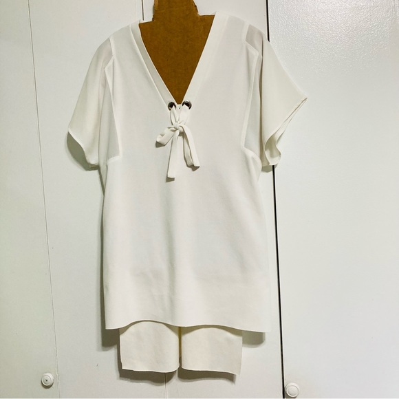 ZARA Woman Basic High Low White Tunic Short Sleeve Blouse Womens Medium - Picture 6 of 14